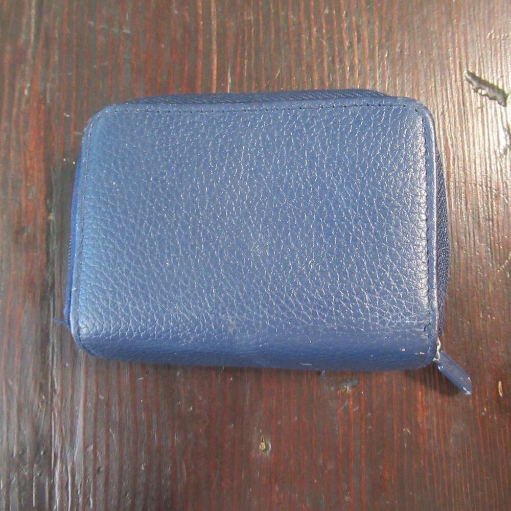 Buxton Credit Card Wallet Small Zip Around Blue Pebble Leather Expandable